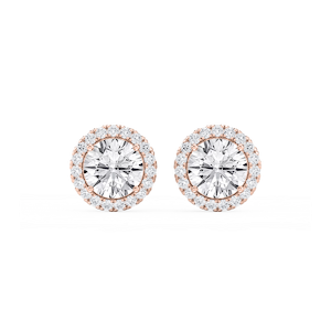 Round Lab Grown Diamond Four Prong Basket Halo Stud Earrings