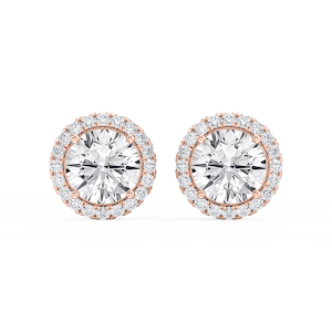 Round Lab Grown Diamond Four Prong Basket Halo Stud Earrings