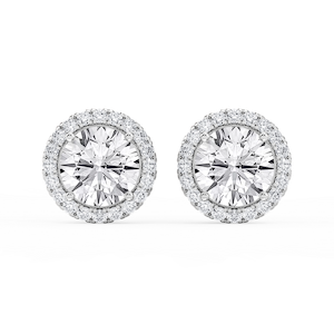 Round Lab Grown Diamond Four Prong Basket Halo Stud Earrings