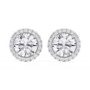 Round Lab Grown Diamond Four Prong Basket Halo Stud Earrings