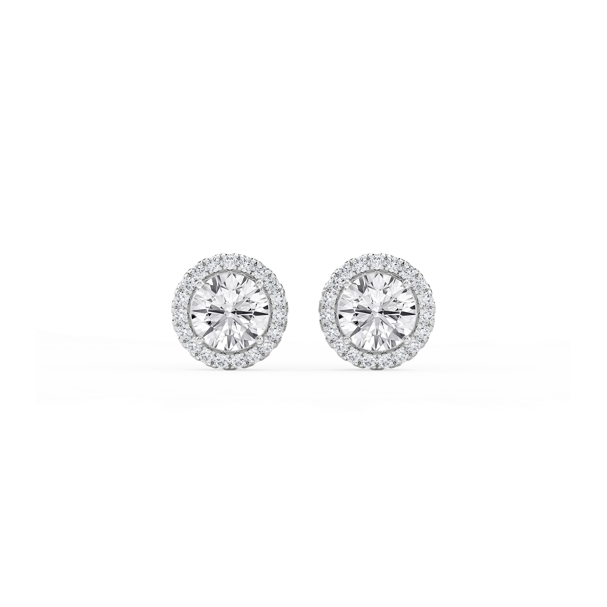 Round Lab Grown Diamond Four Prong Basket Halo Stud Earrings