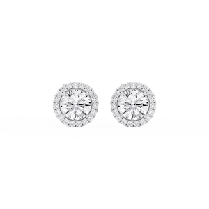 Round Lab Grown Diamond Four Prong Basket Halo Stud Earrings