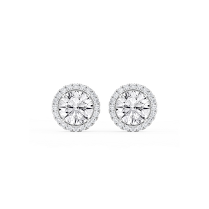 Round Lab Grown Diamond Four Prong Basket Halo Stud Earrings