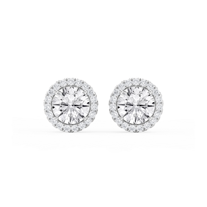 Round Lab Grown Diamond Four Prong Basket Halo Stud Earrings