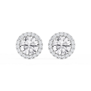 Round Lab Grown Diamond Four Prong Basket Halo Stud Earrings