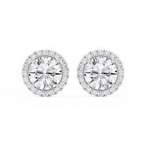 Round Lab Grown Diamond Four Prong Basket Halo Stud Earrings