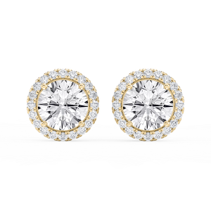 Round Lab Grown Diamond Four Prong Basket Halo Stud Earrings