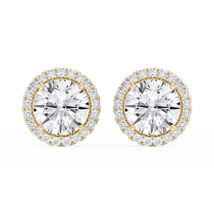 Round Lab Grown Diamond Four Prong Basket Halo Stud Earrings