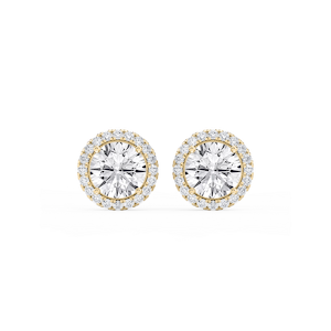 Round Lab Grown Diamond Four Prong Basket Halo Stud Earrings