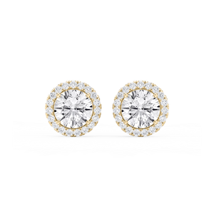 Round Lab Grown Diamond Four Prong Basket Halo Stud Earrings