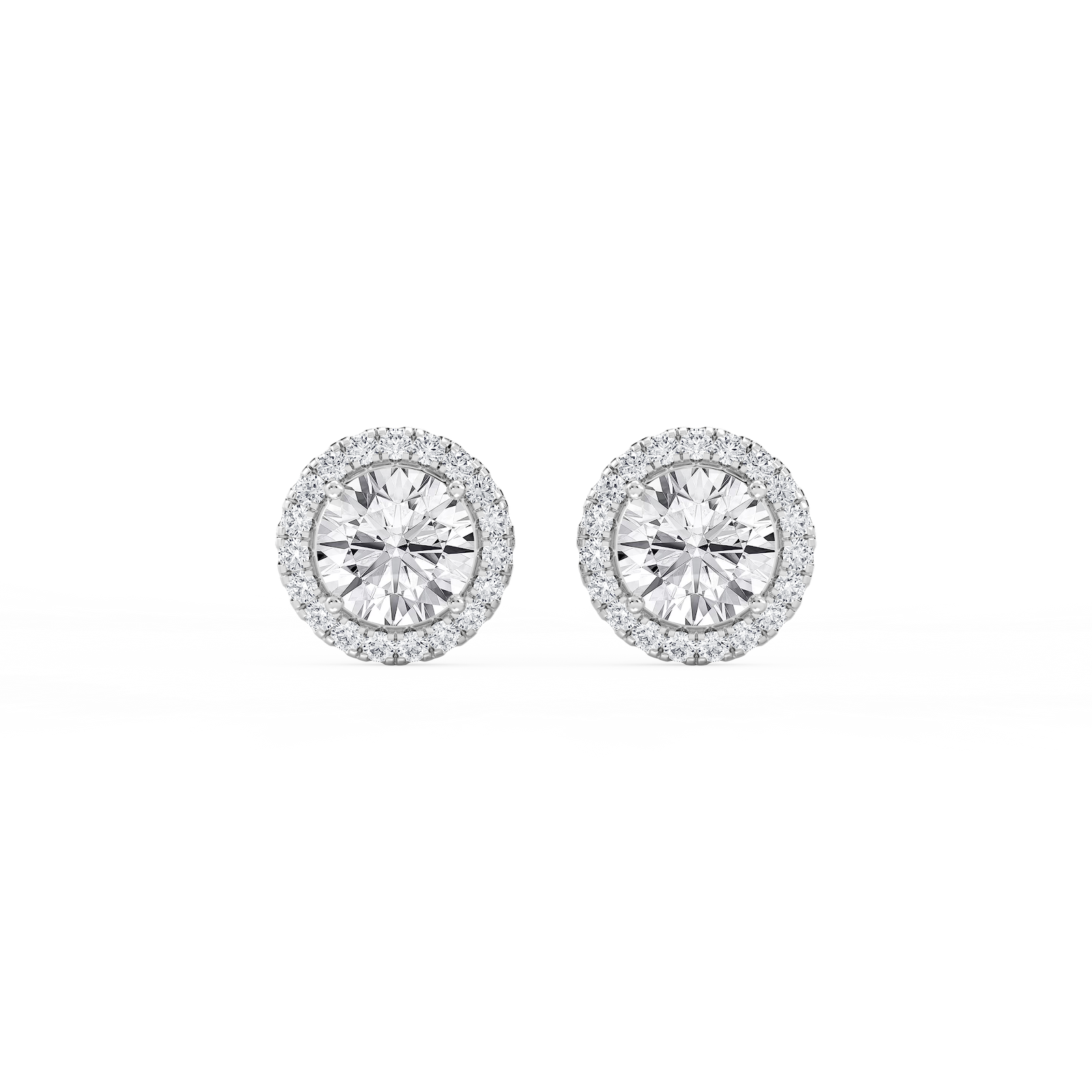 Round Lab Grown Diamond Four Prong Basket Halo Stud Earrings