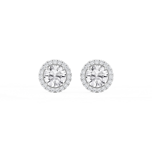 Round Lab Grown Diamond Four Prong Basket Halo Stud Earrings