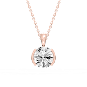 Round Lab Grown Diamond Half Bezel Solitaire Pendant
