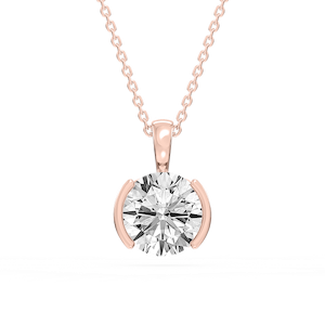 Round Lab Grown Diamond Half Bezel Solitaire Pendant