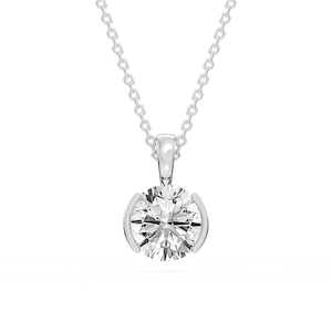Round Lab Grown Diamond Half Bezel Solitaire Pendant