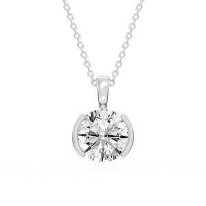 Round Lab Grown Diamond Half Bezel Solitaire Pendant
