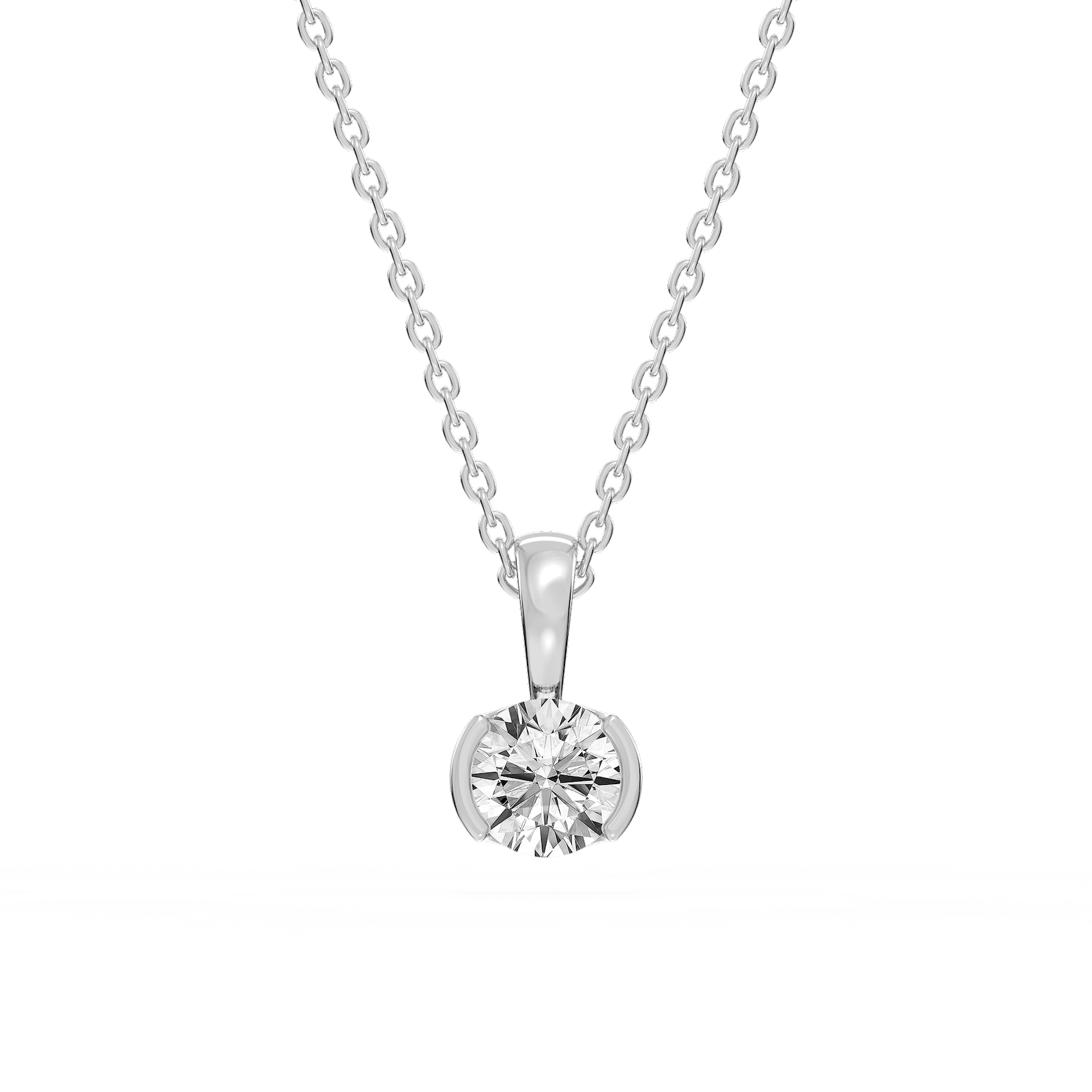 Round Lab Grown Diamond Half Bezel Solitaire Pendant