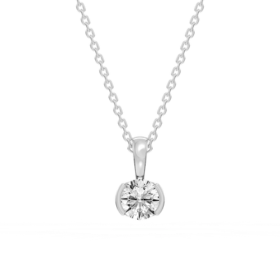 Round Lab Grown Diamond Half Bezel Solitaire Pendant