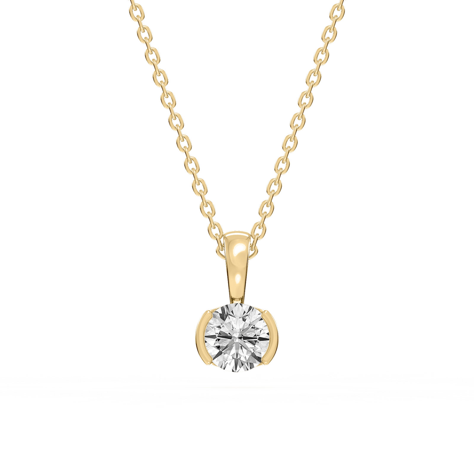 Round Lab Grown Diamond Half Bezel Solitaire Pendant