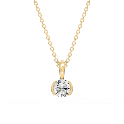 Round Lab Grown Diamond Half Bezel Solitaire Pendant