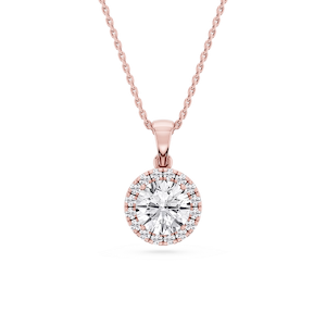 Round Lab Grown Diamond Halo Single Bail Pendant - 16 to 18 inches