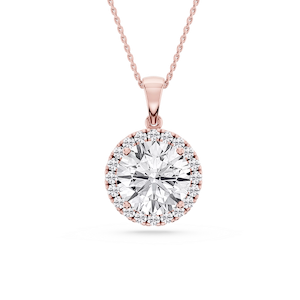 Round Lab Grown Diamond Halo Single Bail Pendant - 16 to 18 inches