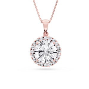 Round Lab Grown Diamond Halo Single Bail Pendant - 16 to 18 inches