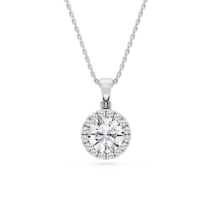 Round Lab Grown Diamond Halo Single Bail Pendant - 16 to 18 inches