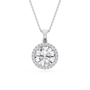 Round Lab Grown Diamond Halo Single Bail Pendant - 16 to 18 inches