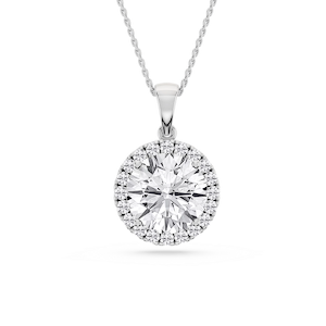 Round Lab Grown Diamond Halo Single Bail Pendant - 16 to 18 inches