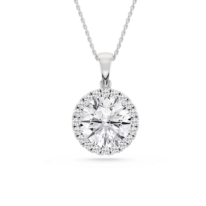 Round Lab Grown Diamond Halo Single Bail Pendant - 16 to 18 inches