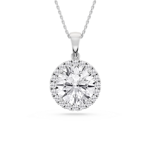 Round Lab Grown Diamond Halo Single Bail Pendant - 16 to 18 inches
