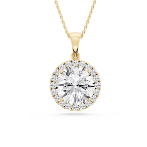 Round Lab Grown Diamond Halo Single Bail Pendant - 16 to 18 inches