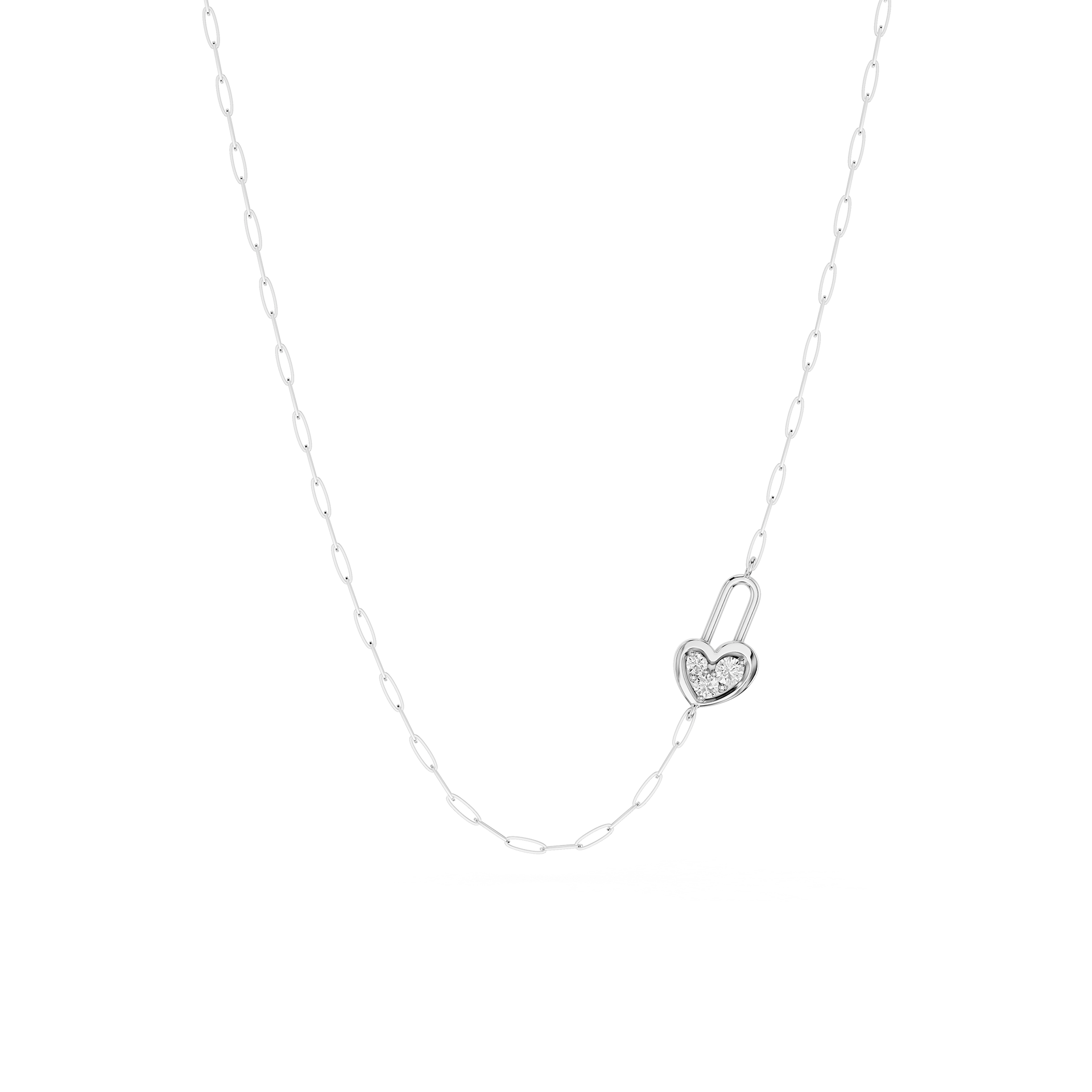 ⅒ ctw Round Lab Grown Diamond Heart Lock Paperclip Pendant - 18 Inches