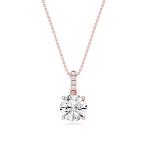 Round Lab Grown Diamond Hidden Halo Pendant - 16 to 18 Inches