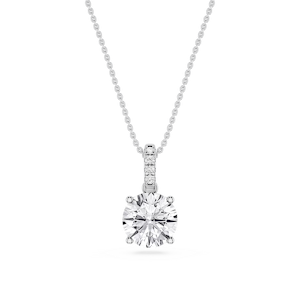 Round Lab Grown Diamond Hidden Halo Pendant - 16 to 18 Inches