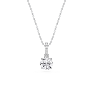 Round Lab Grown Diamond Hidden Halo Pendant - 16 to 18 Inches