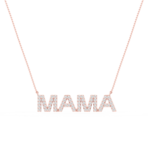 Round Lab Grown Diamond Mama Block Letter Pendant - 16 to 18 Inches