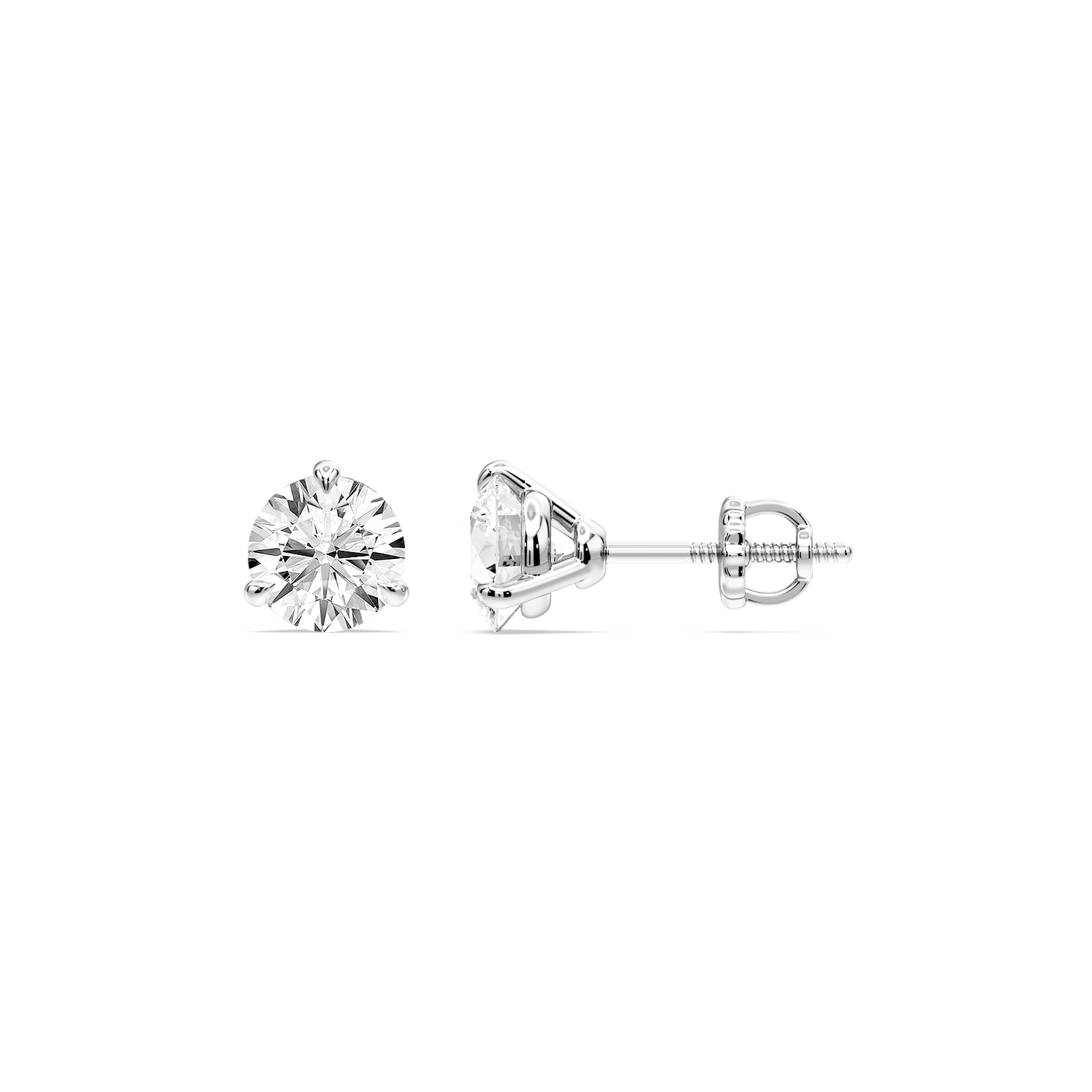Round Certified Lab Grown Diamond Claw Prong Threaded Back Martini Stud Earrings