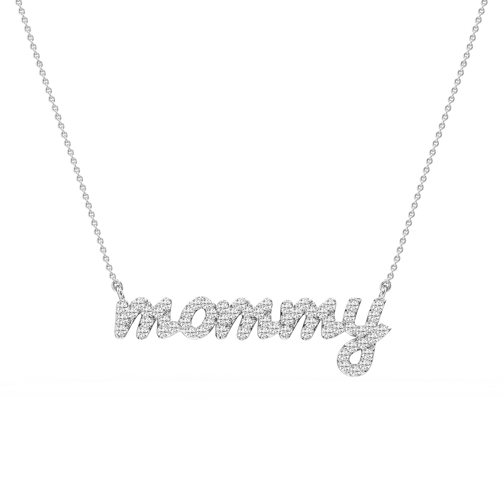 Round Lab Grown Diamond Mommy Cursive Letter Pendant - 16 to 18 Inches