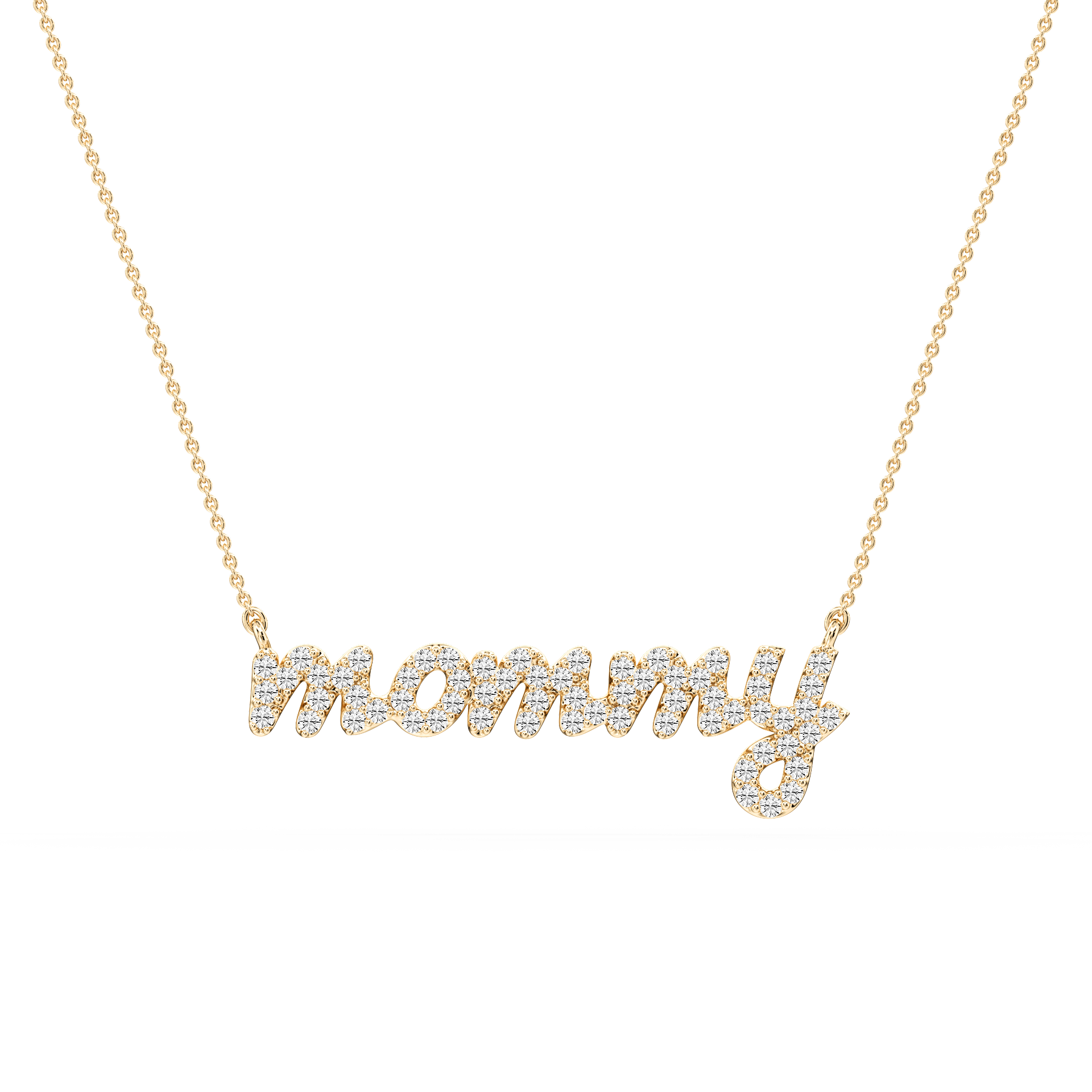 Round Lab Grown Diamond Mommy Cursive Letter Pendant - 16 to 18 Inches