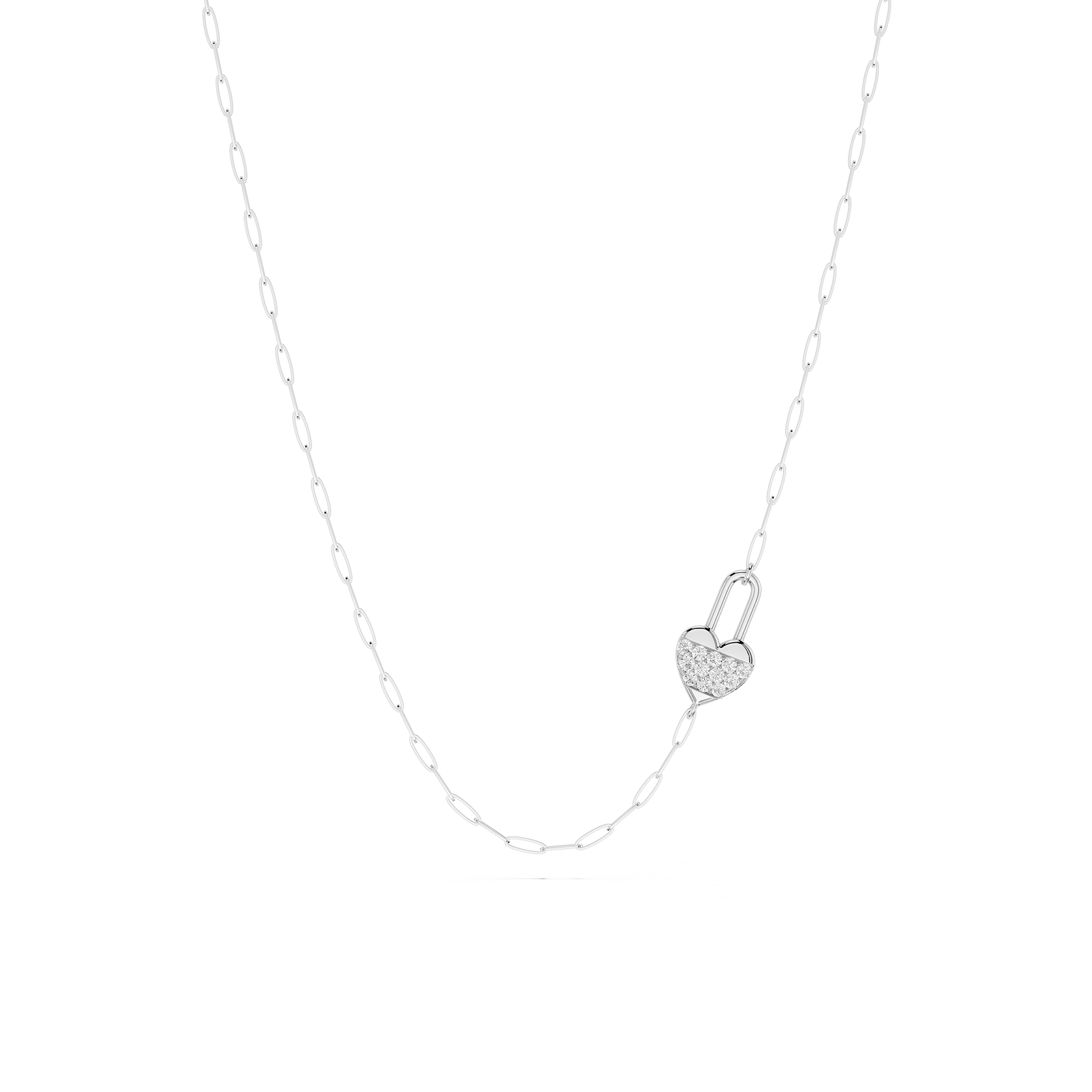 ⅒ ctw Round Lab Grown Diamond Pave Heart Lock Paperclip Pendant - 18 Inches