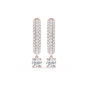 Round Lab Grown Diamond Pave Hoop Drop Earrings