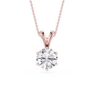 Round Lab Grown Diamond Six Prong Double Bail Solitaire Pendant  - 16 to 18 Inches