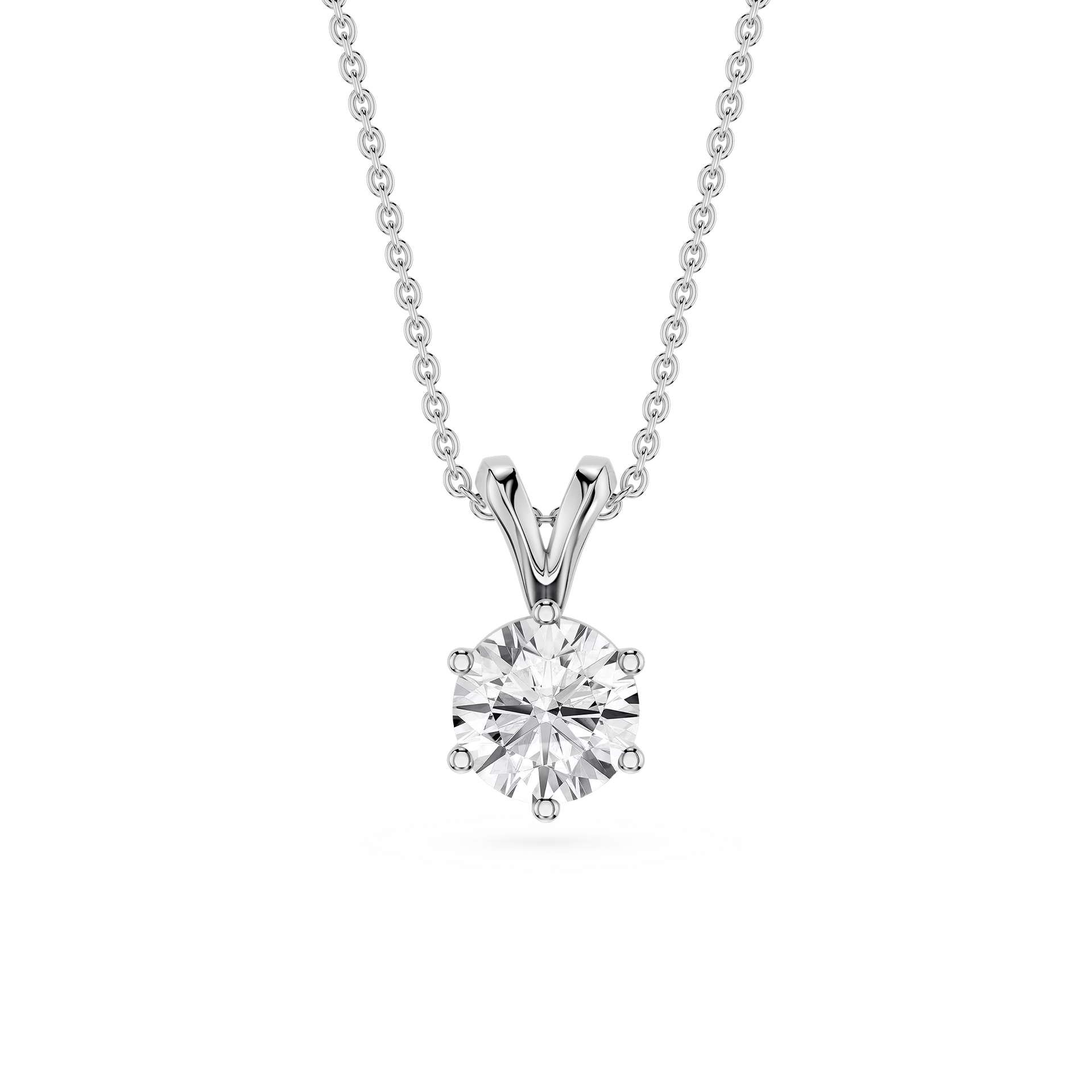 Round Lab Grown Diamond Six Prong Double Bail Solitaire Pendant  - 16 to 18 Inches