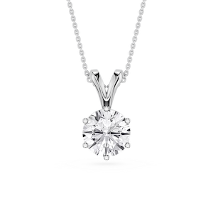 Round Lab Grown Diamond Six Prong Double Bail Solitaire Pendant  - 16 to 18 Inches