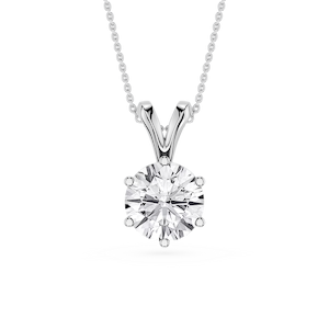 Round Lab Grown Diamond Six Prong Double Bail Solitaire Pendant  - 16 to 18 Inches