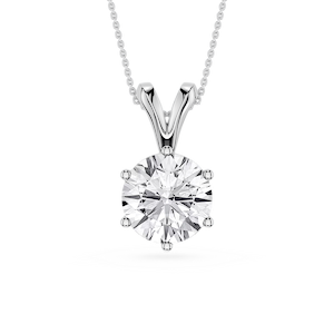 Round Lab Grown Diamond Six Prong Double Bail Solitaire Pendant  - 16 to 18 Inches