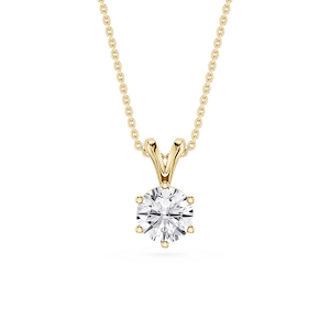Round Lab Grown Diamond Six Prong Double Bail Solitaire Pendant  - 16 to 18 Inches