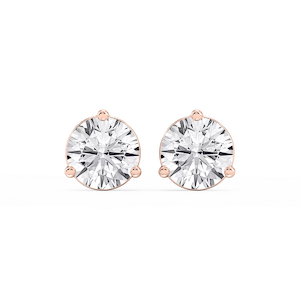 Round Lab Grown Diamond Three Prong Basket Threaded Stud Earrings